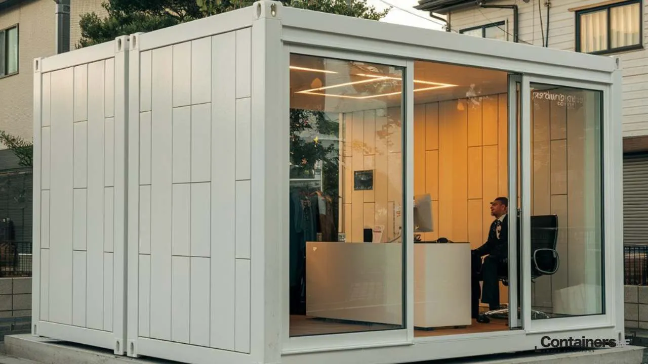 modular security cabin made using modular mobile container with glass windows and a security guard inside it