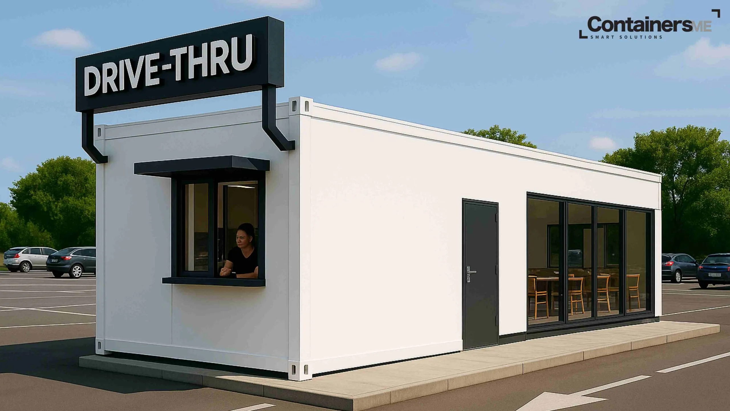 container drive through made using modular mobile container