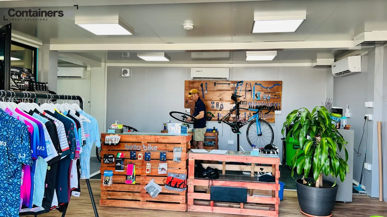 inside of a container pop up retail store made using modular mobile container